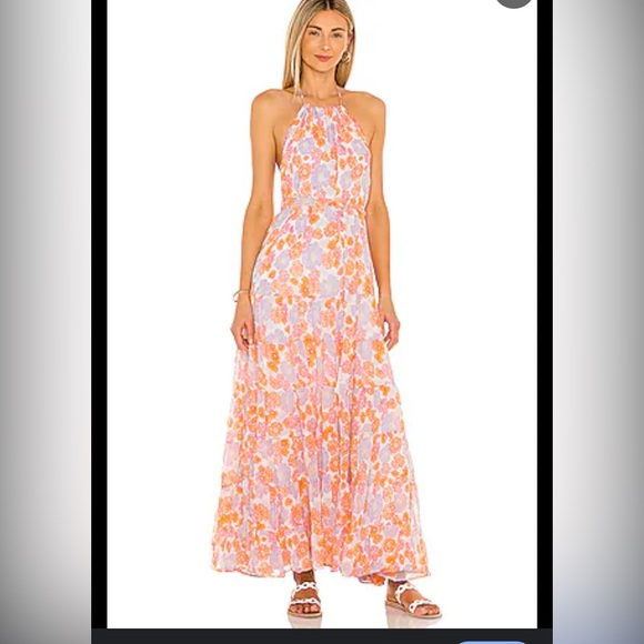 REVOLVE Floral Halter Neck Maxi Dress - Orange and Purple - Picture 1 of 14
